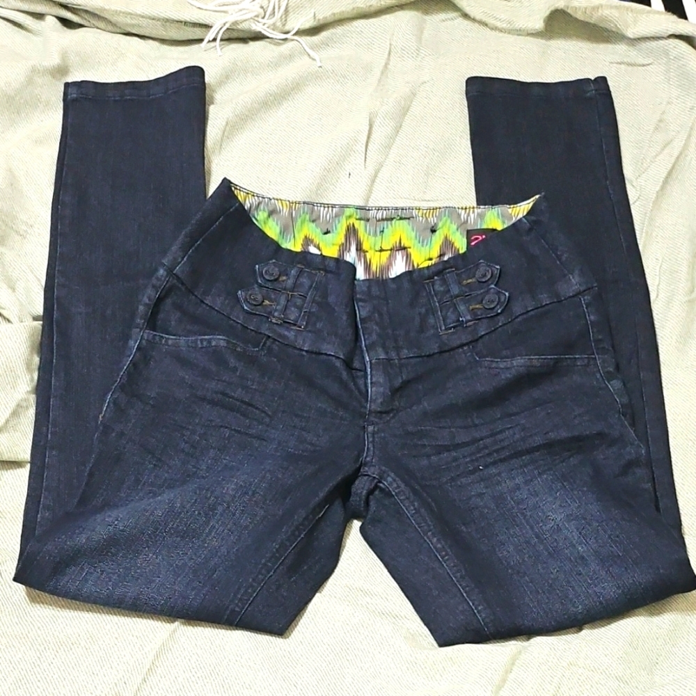 Bebe Dark Blue Jeans with Vibrant Waistband